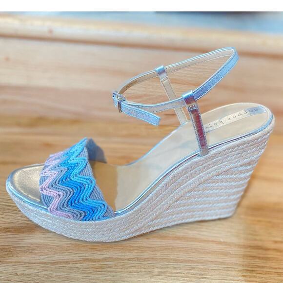 Copper Key Waterlily Ankle Strap Metallic Mermaid Espadrille Platform Wedges 10 - Picture 4 of 12